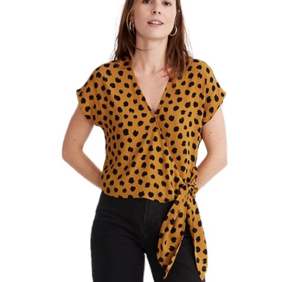 Madewell Sash-Tie Wrap Top in Painted Spots - Animal Print - Picture 1 of 11